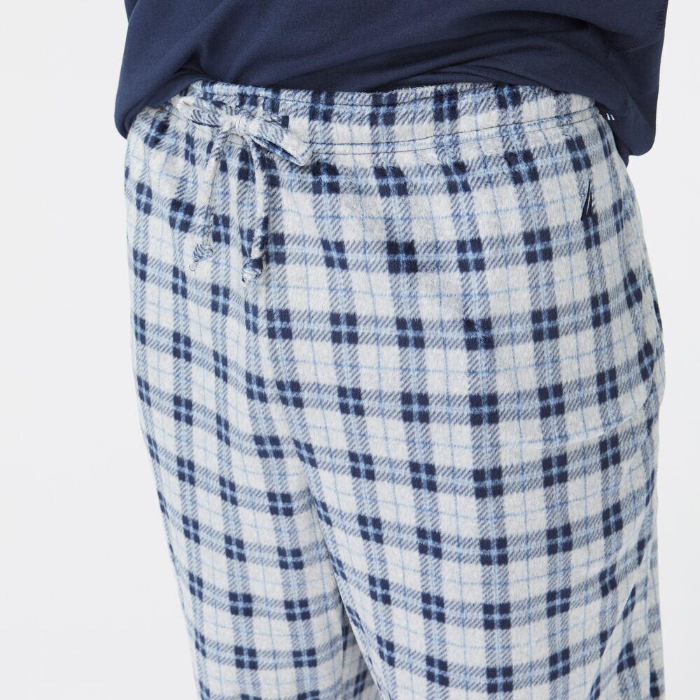 PLAID SUEDED FLEECE SLEEP PANT,Navy,large