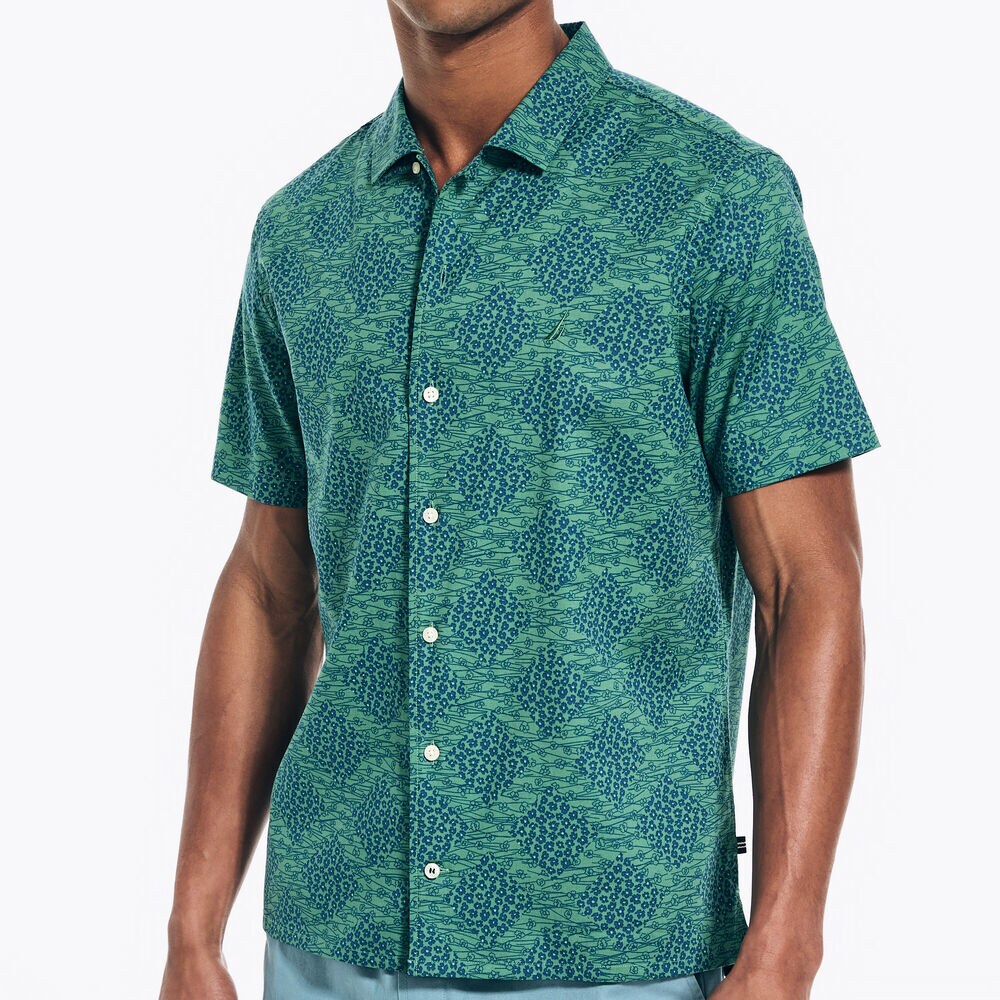 Printed Short-Sleeve Camp Shirt,Green Apple,large