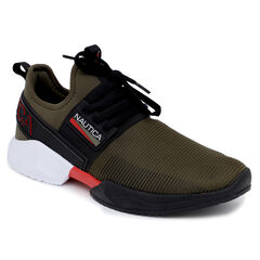 EMBOSSED STRIPED LOGO MESH SNEAKER,Olive,large