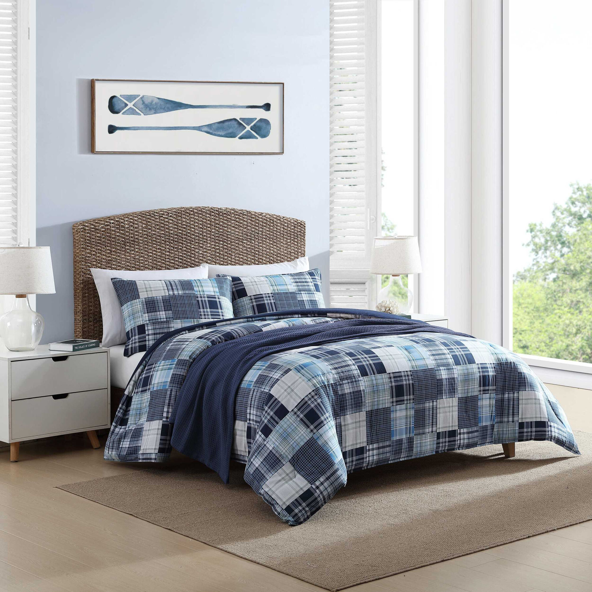 Mason Patchwork Navy Full/Queen Comforter & Sham Set,Bali Bliss,large