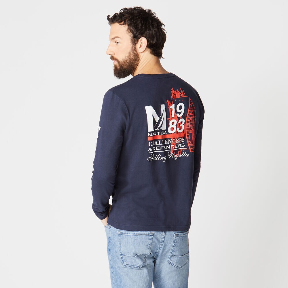 GRAPHIC LONG SLEEVE T-SHIRT,Navy,large