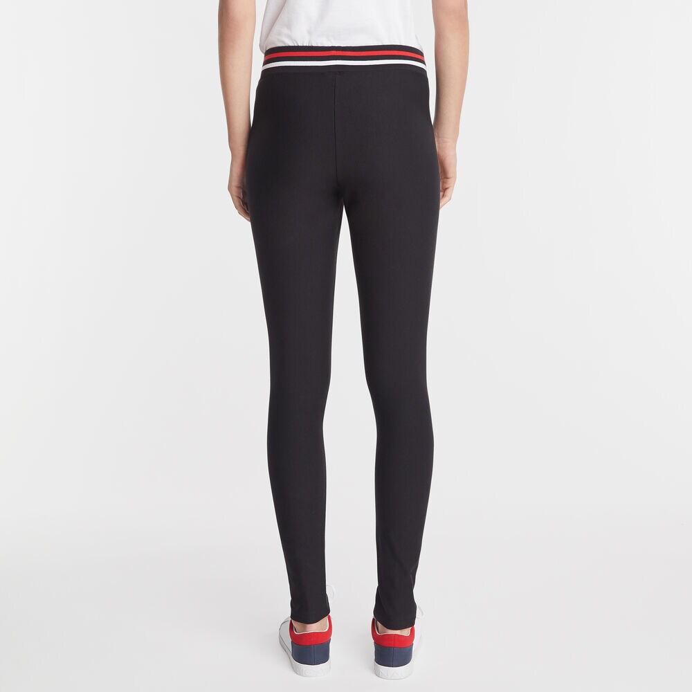 CONTRAST BAND FLEECE LINED LEGGING,True Black,large