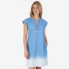 Short Sleeve Dark Denim Dress,Light Tide Water Wash,large