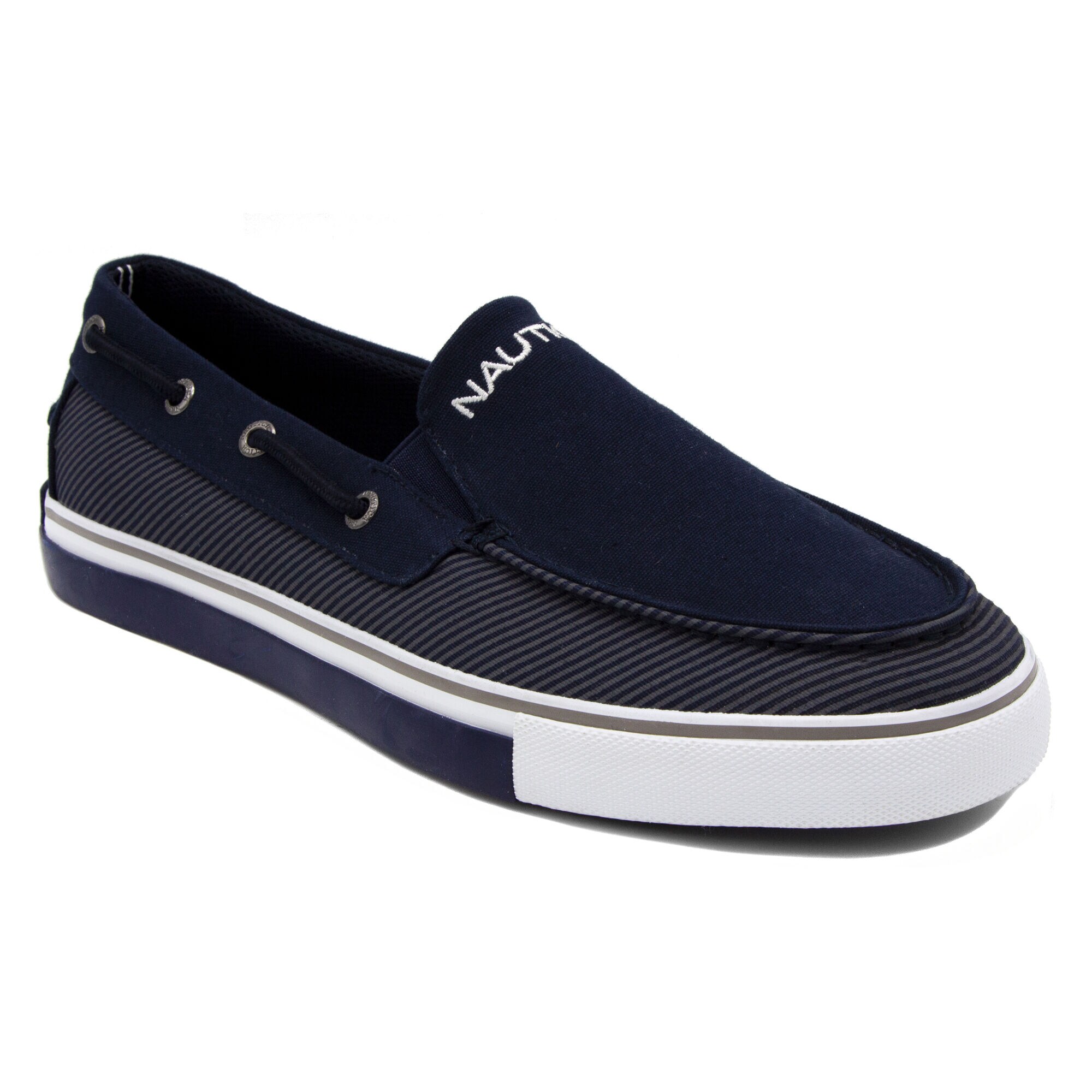 Doubloon Boat Shoe in Navy Stripe,Navy,large