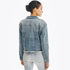 NAUTICA JEANS CO. FRAYED DENIM JACKET,Pool Side Aqua,large