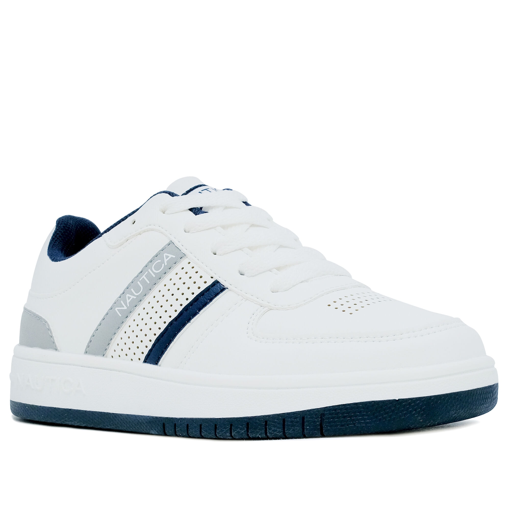 Boys' Side Stripe Lace-Up Sneaker,Antique White Wash,large