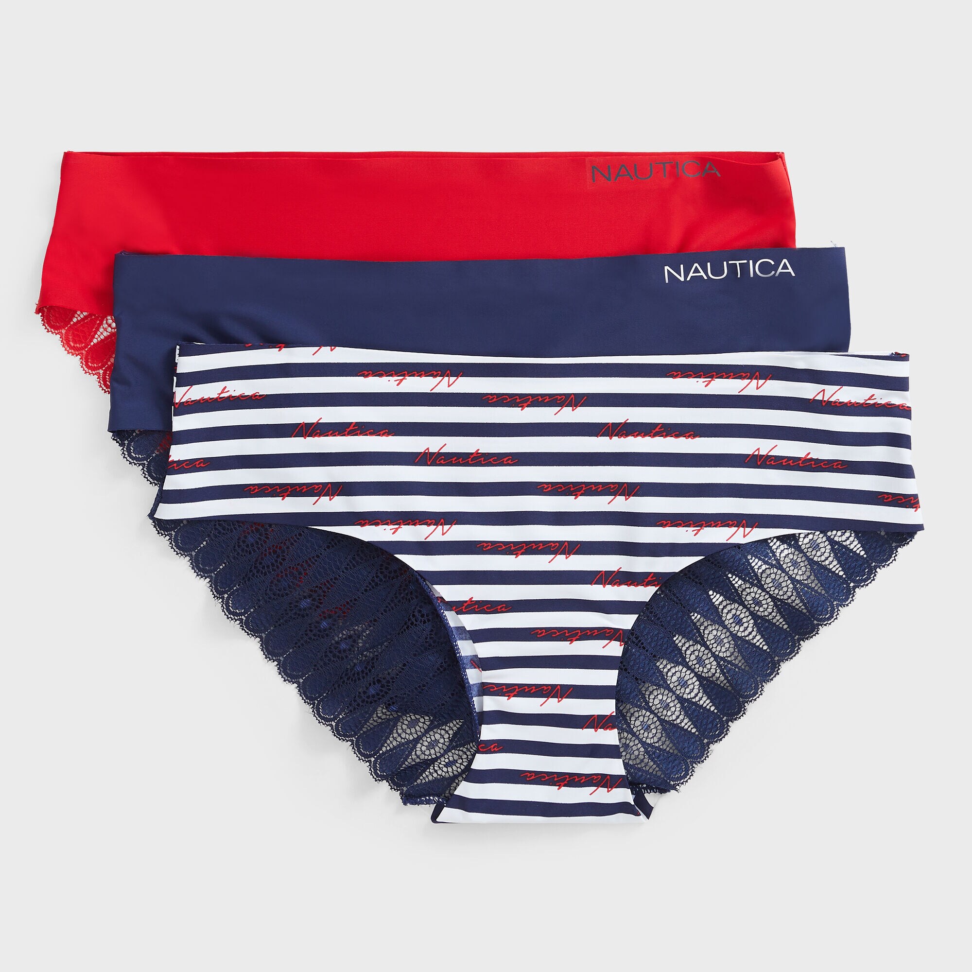 STRIPE LOGO BRIEFS, 3-PACK,Nautica Red,large