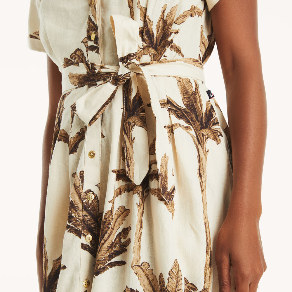 Printed Mini Linen Shirt Dress,Marshmallow,large