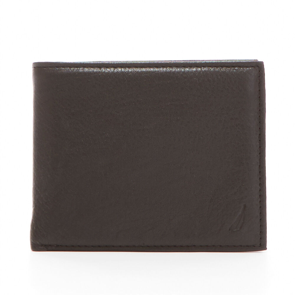 Pebbled Leather brand icon Passcase Wallet,Rust Blue Wash Outlet,large