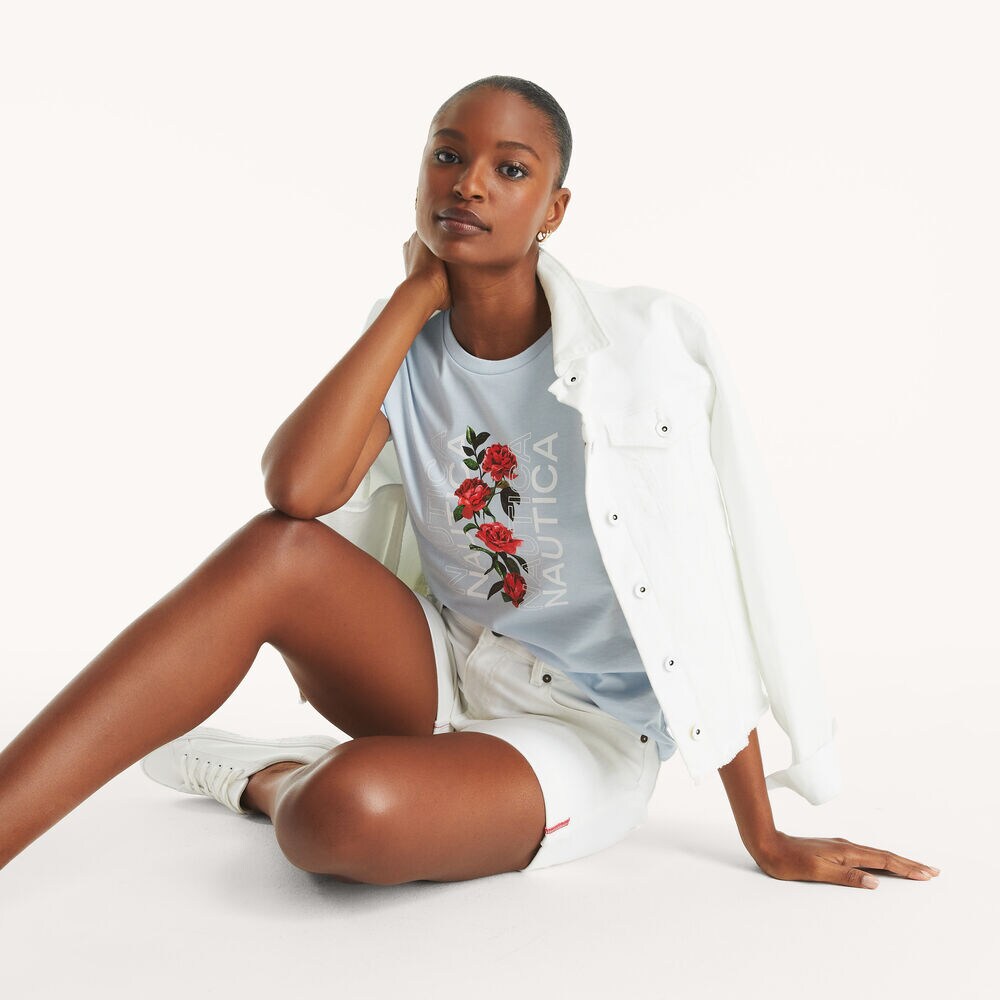 Floral Logo Graphic T-Shirt,Anchor Blue Heather,large