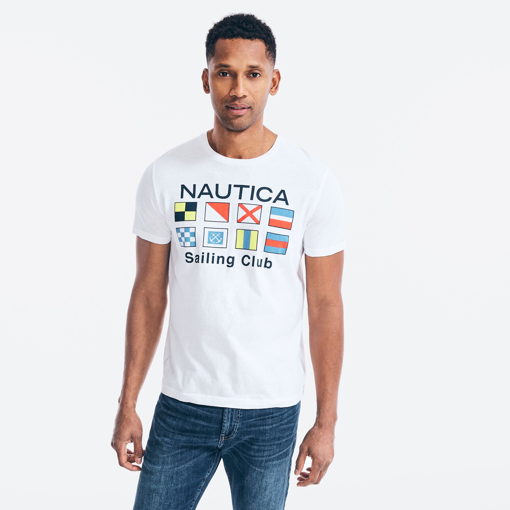 SAILING FLAGS GRAPHIC T-SHIRT,Bright White,large