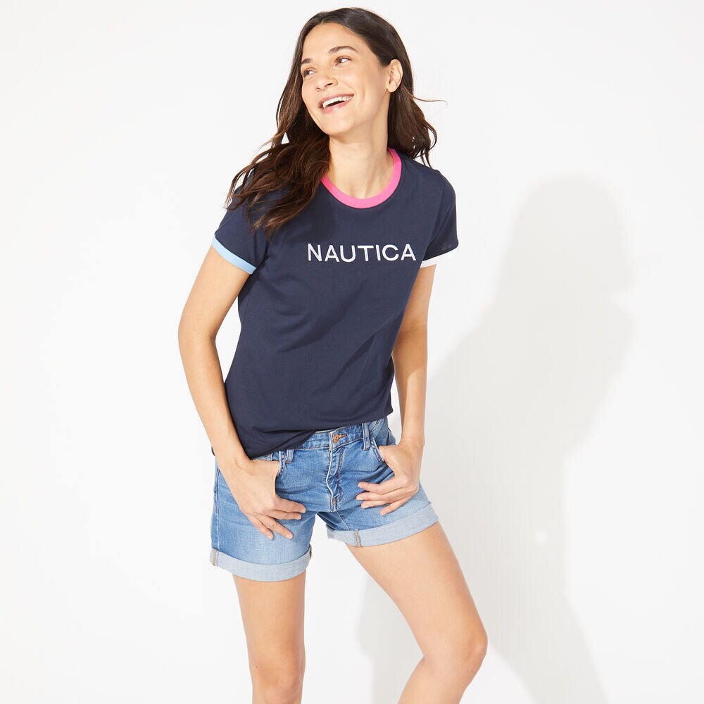 NAUTICA LOGO COLORBLOCK T-SHIRT,Stellar Blue Heather,large