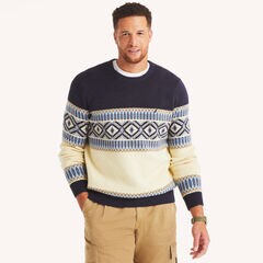 Big & Tall Fair Isle Crewneck Sweater,Navy,large