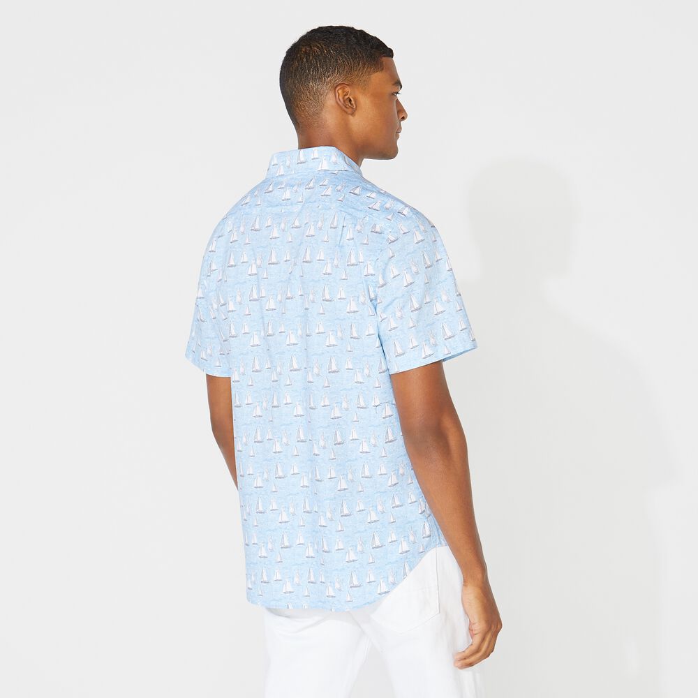 BIG & TALL NAVTECH BOAT PRINT SHIRT,Varsity Blue Wash,large