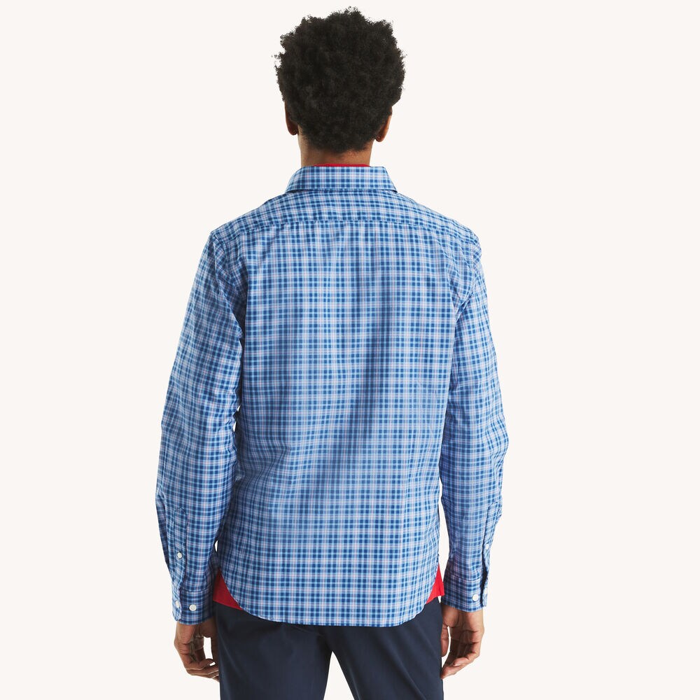Slim Fit Wrinkle-Resistant Plaid Shirt,Estate Blue,large