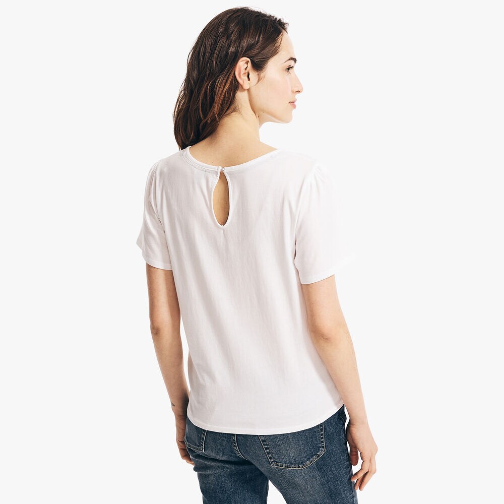 TIE-WAIST PUFF-SLEEVE TOP,Bright White,large