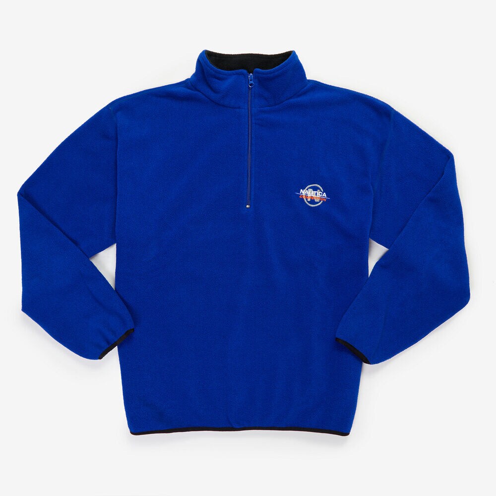 Vintage Nautica Competition Blue Quarter Zip Fleece,Reef Blue,large
