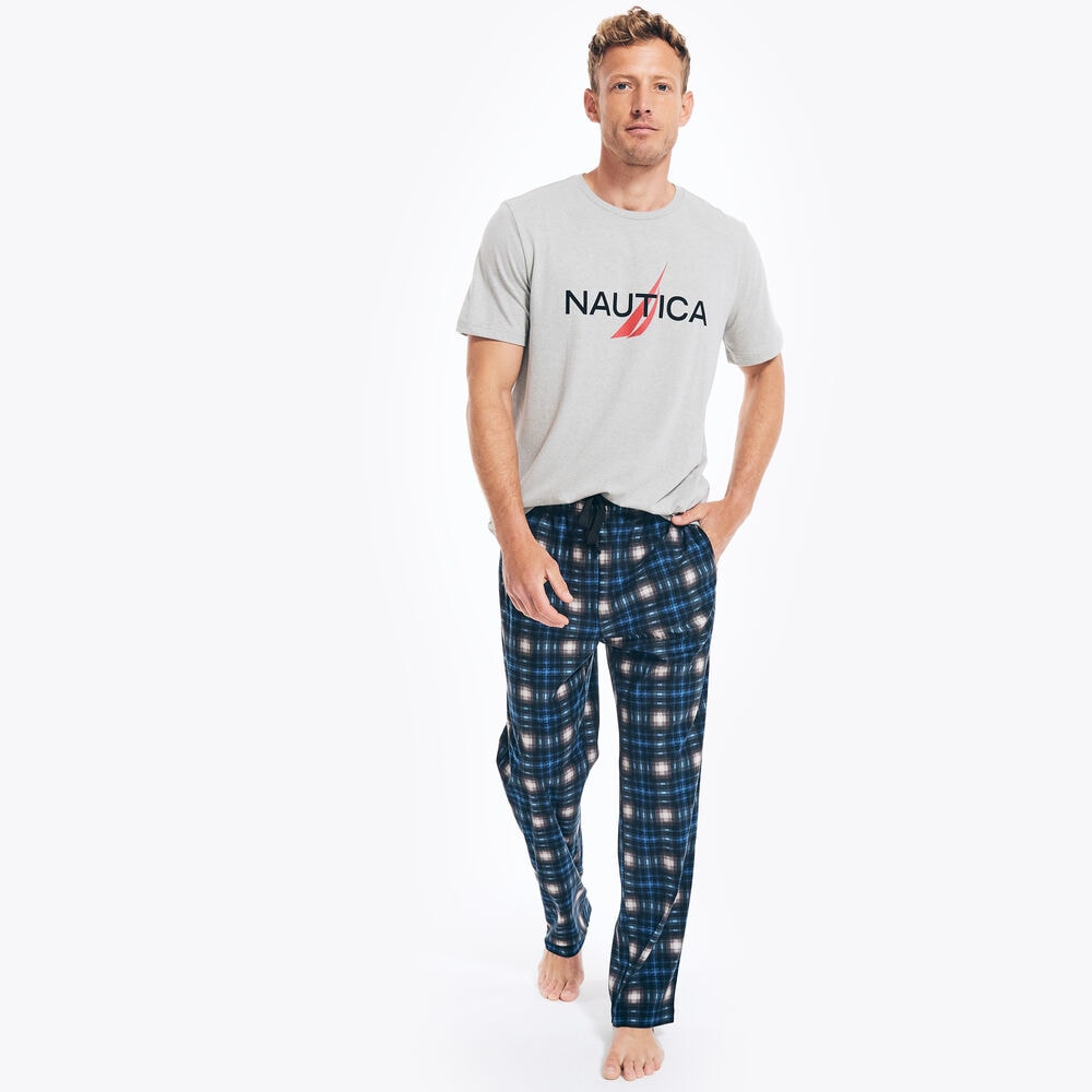 PLAID FLEECE SLEEP PANT,True Black,large