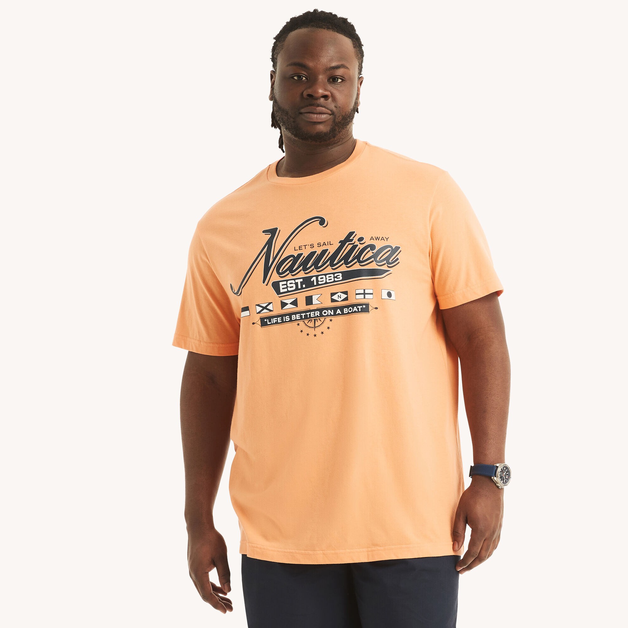 Big & Tall Sustainably Crafted Sail Away Graphic T-Shirt,Fire Orange,large