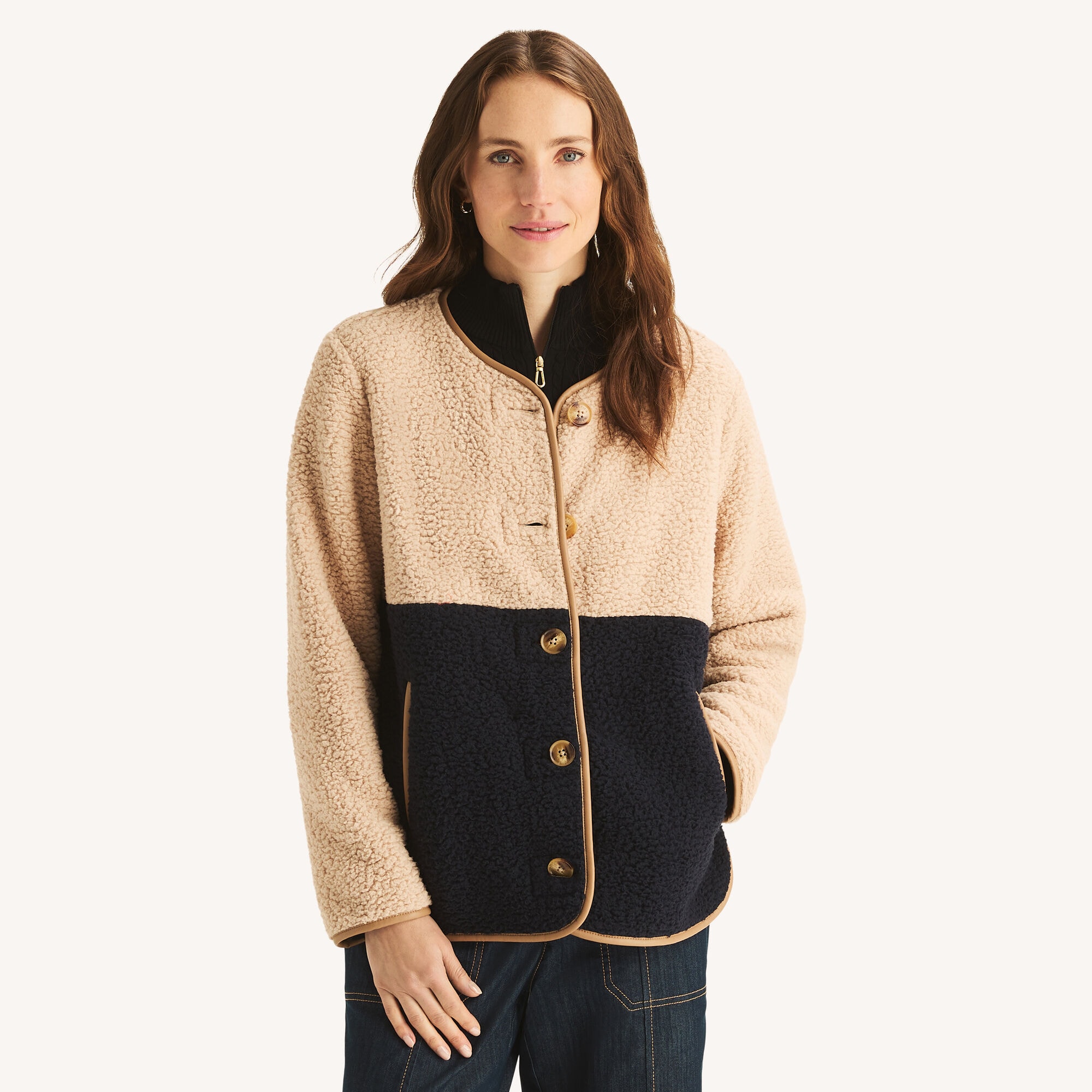 Colorblock Faux Shearling Jacket,SADDLEBACK,large