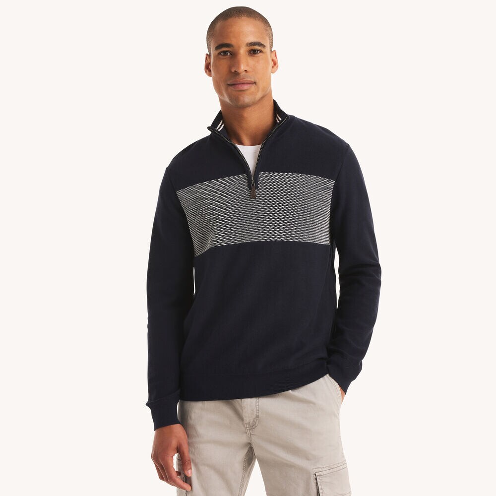 Colorblock Quarter-Zip Sweater,Stellar Blue Heather,large