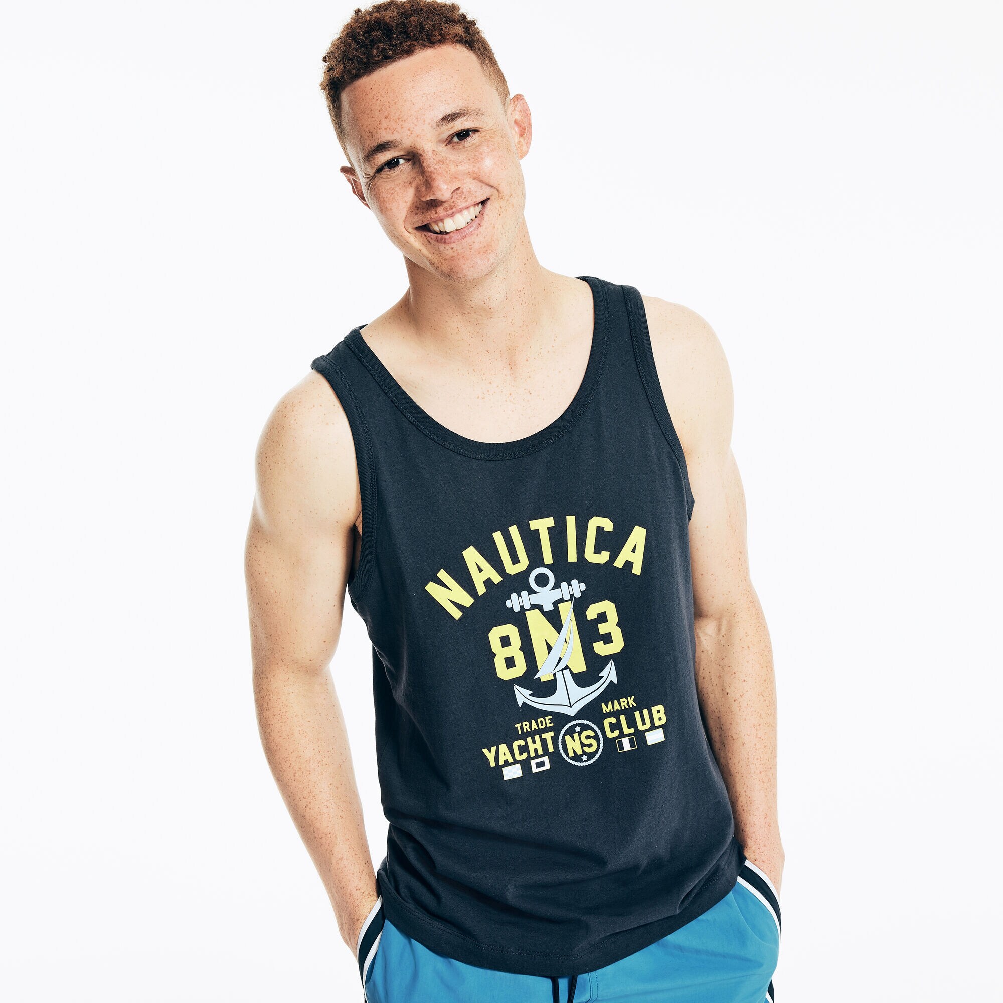 YACHT CLUB GRAPHIC TANK,Navy,large