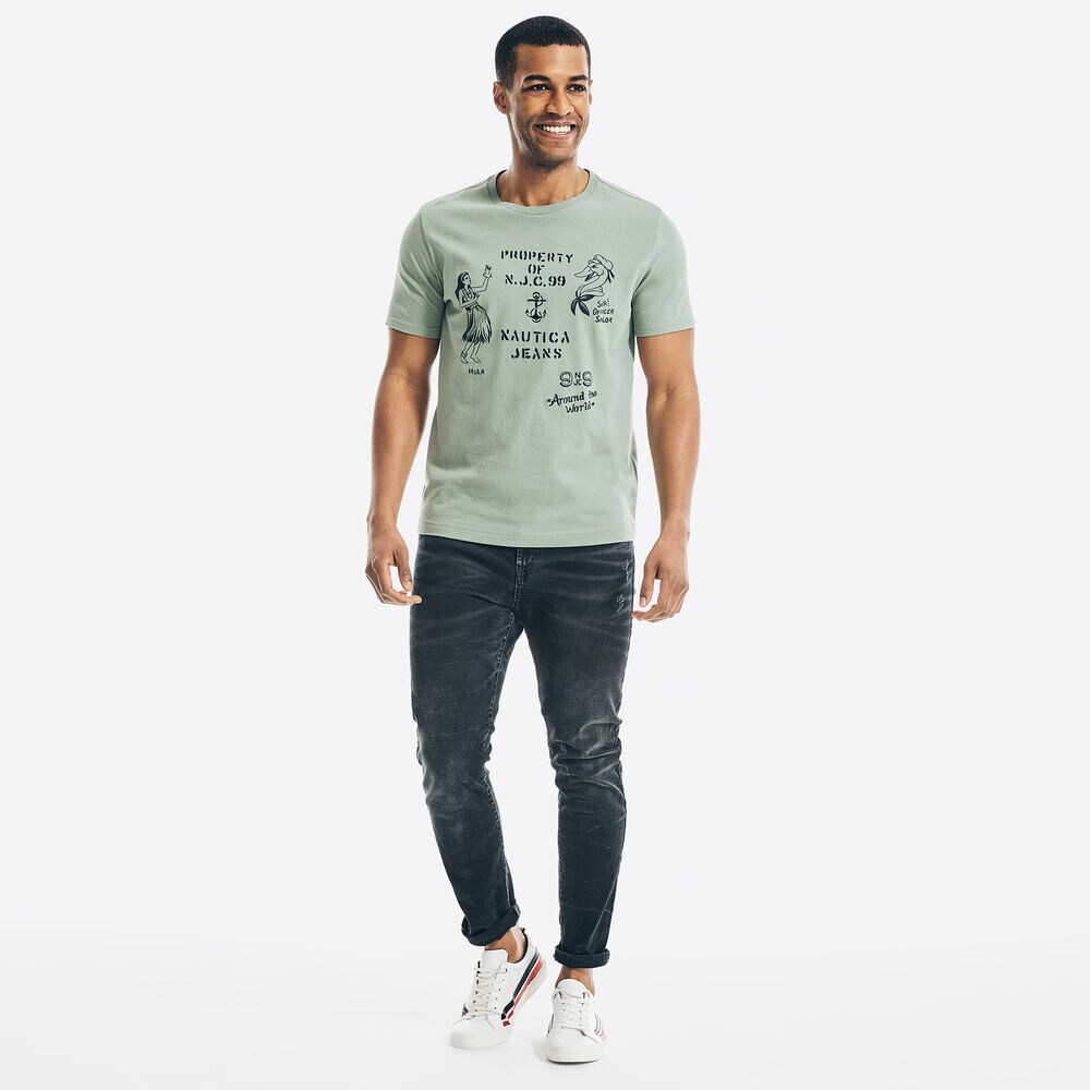 NAUTICA JEANS CO. GRAPHIC T-SHIRT,Jade Forest Heather,large