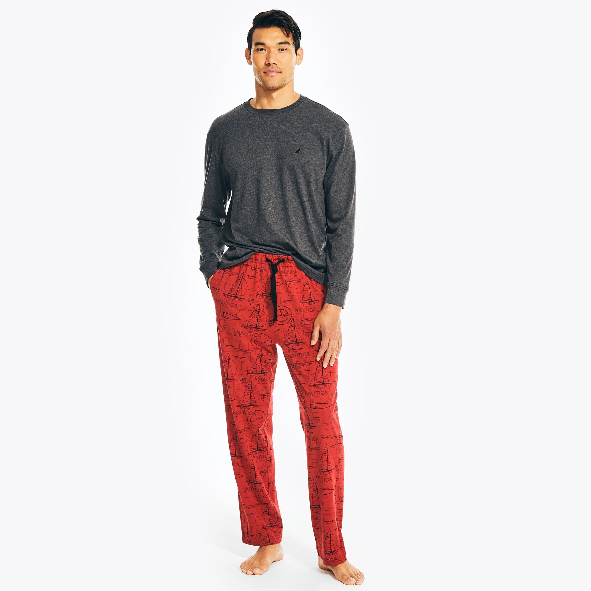 PRINT PAJAMA PANT SET,True Black,large