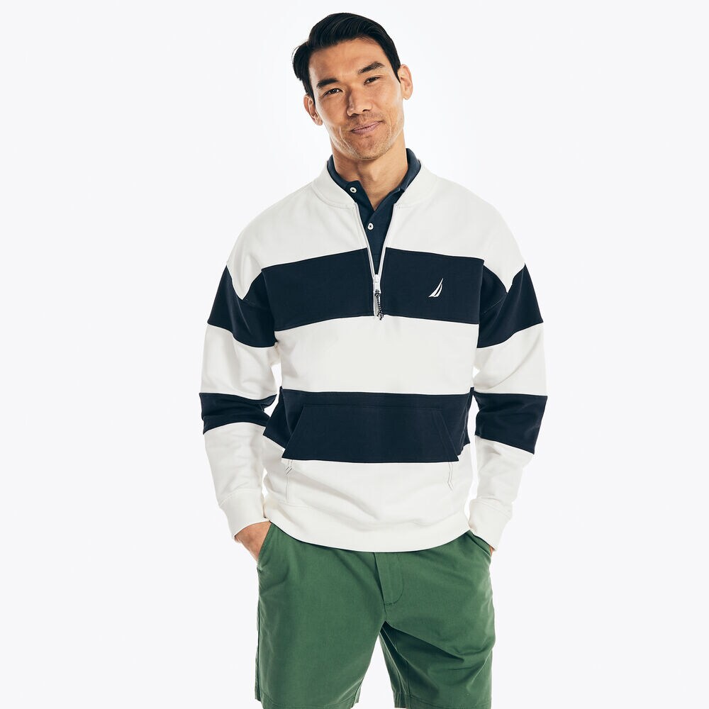 HALF-ZIP STRIPED BOMBER JACKET,Sail White,large