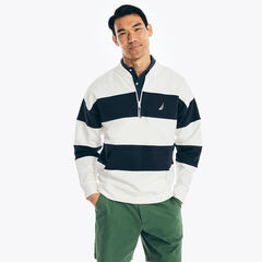 HALF-ZIP STRIPED BOMBER JACKET,Sail White,large