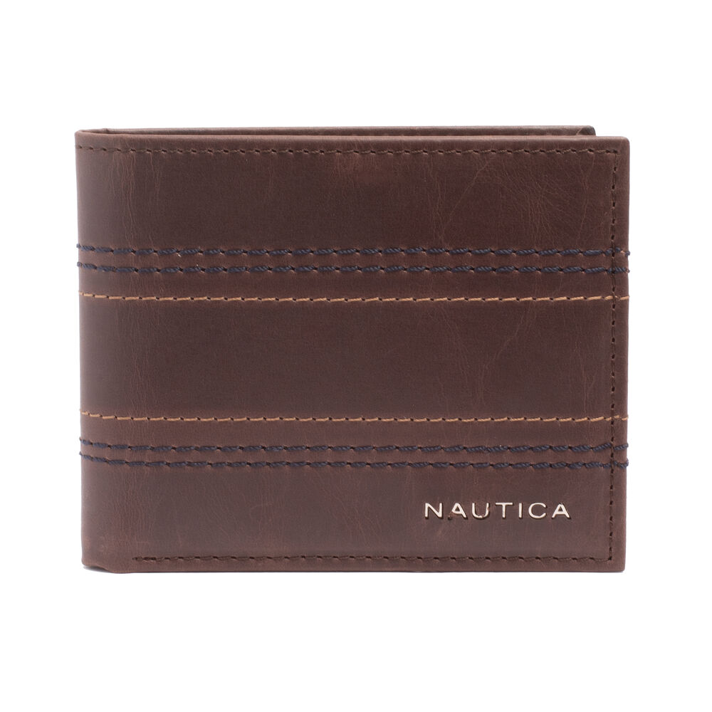 EMBROIDERED LEATHER SLIMFOLD WALLET,Brown Stone,large
