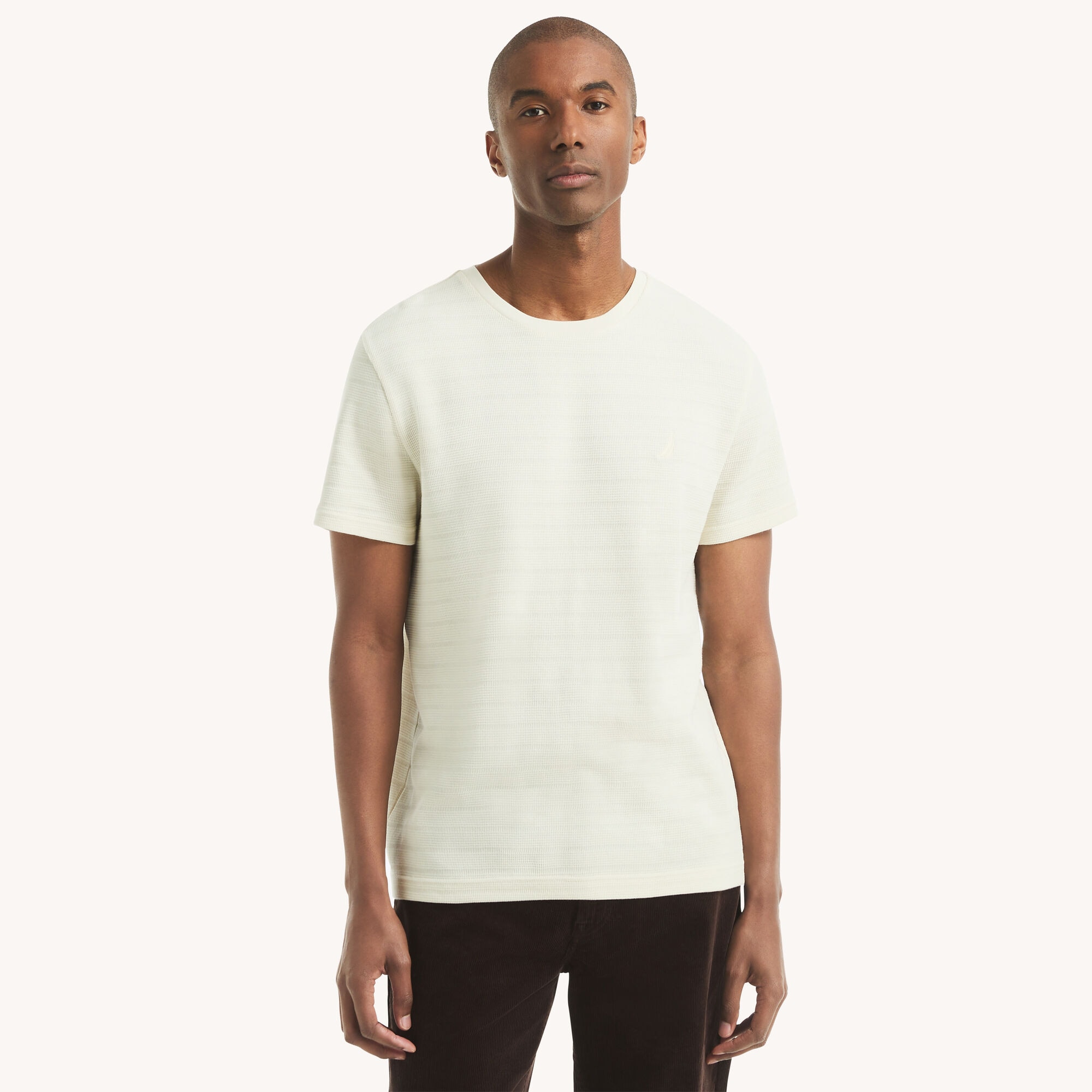Waffle Knit Crewneck T-Shirt,Natural,large
