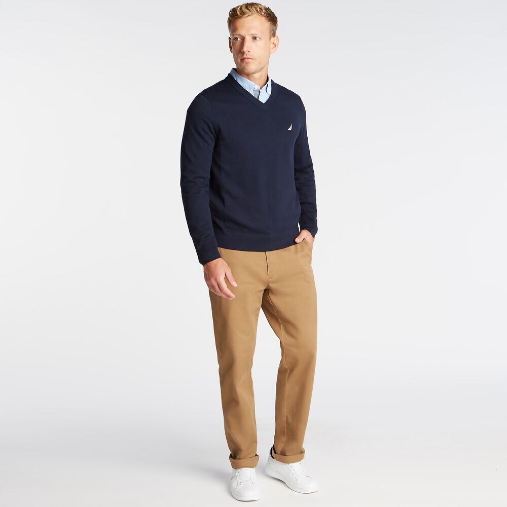 NAVTECH V-NECK SWEATER,Navy,large