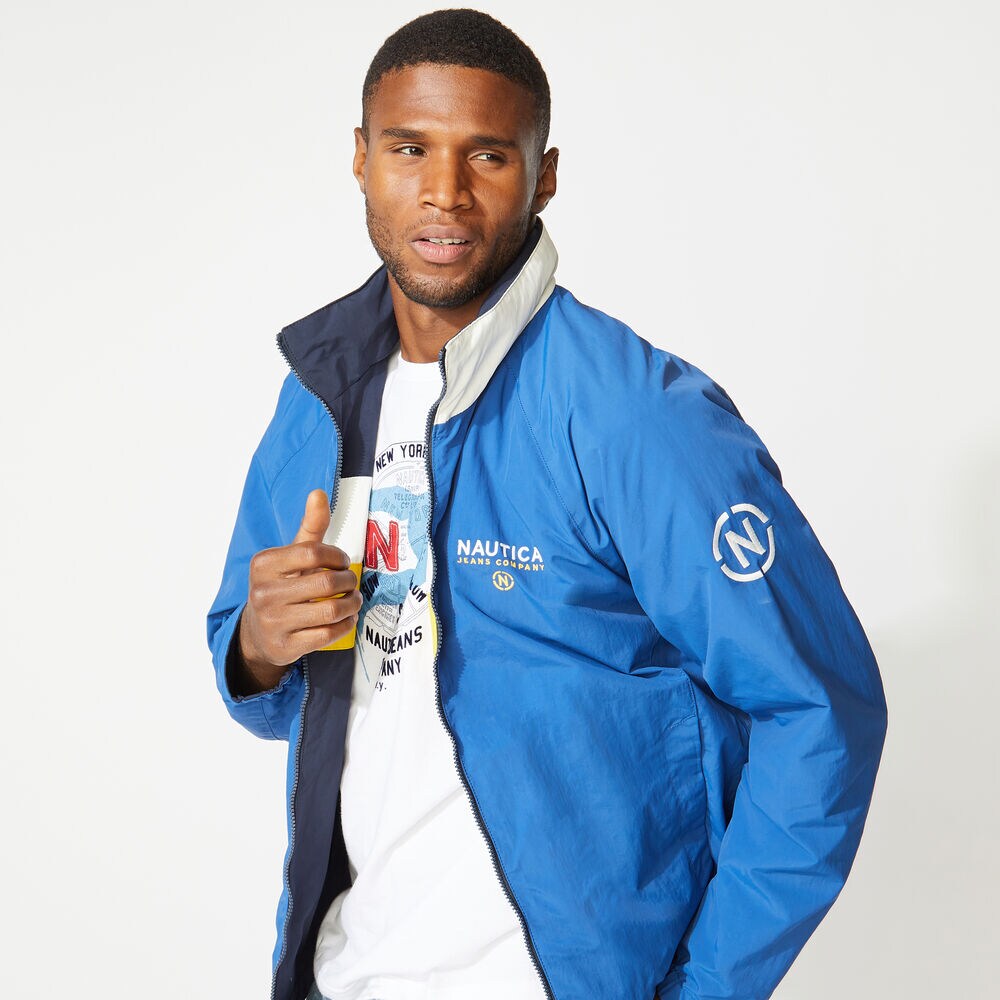 NAUTICA JEANS CO. REVERSIBLE BOMBER JACKET,Navy,large