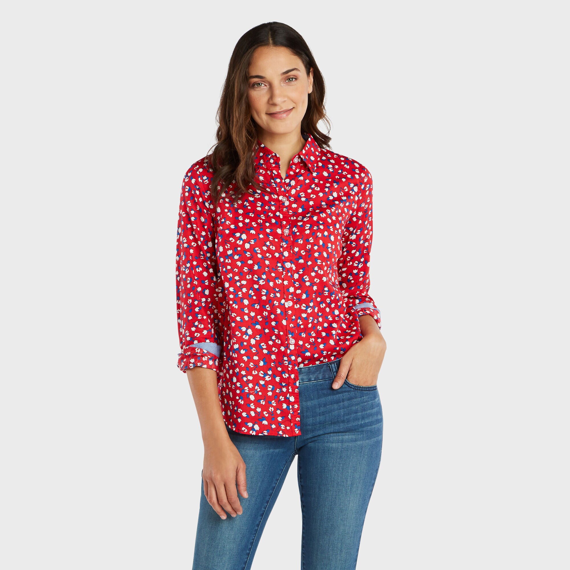 DITSY FLORAL PRINT PERFECT SHIRT,Tomales Red,large