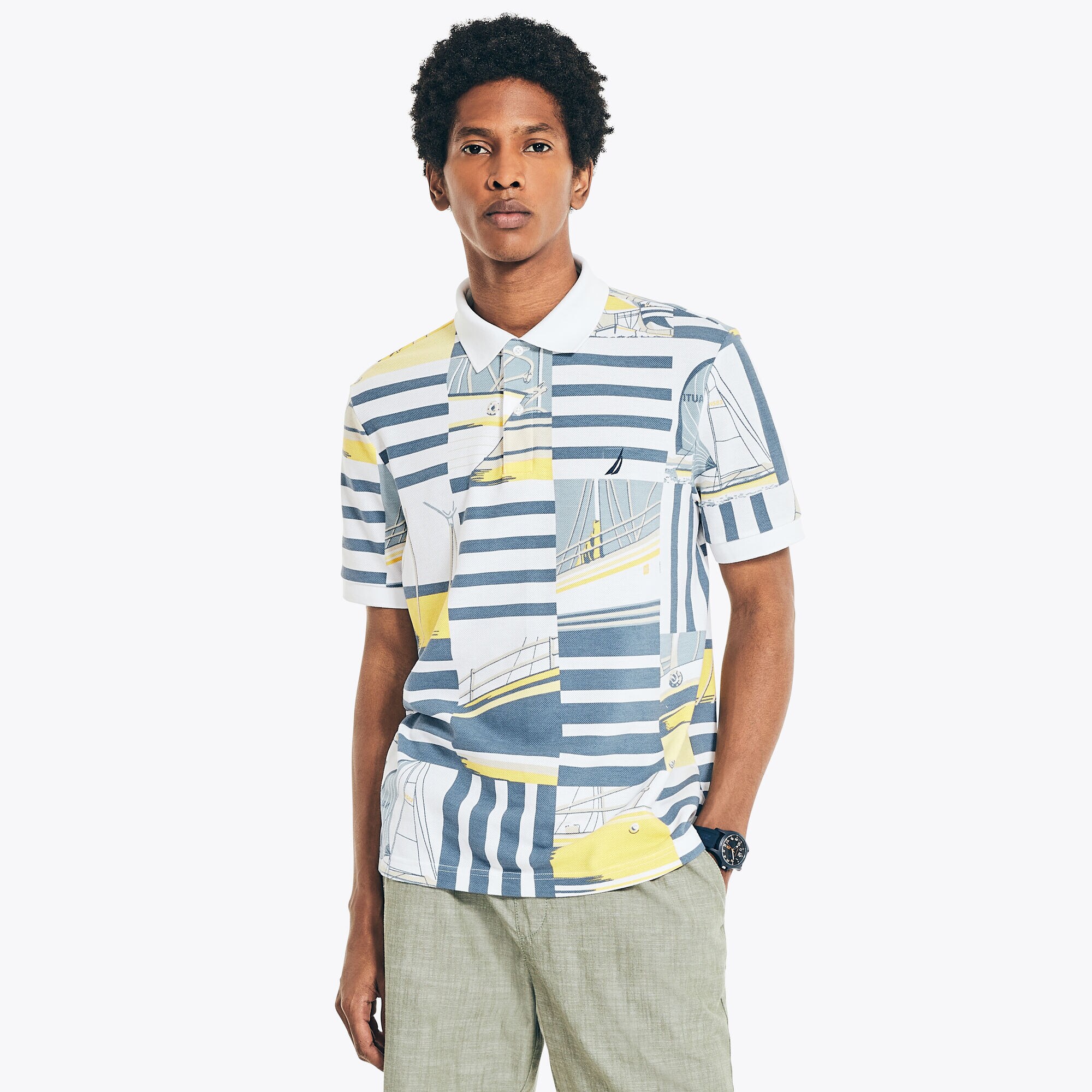 CLASSIC FIT PRINTED POLO,Bright White,large