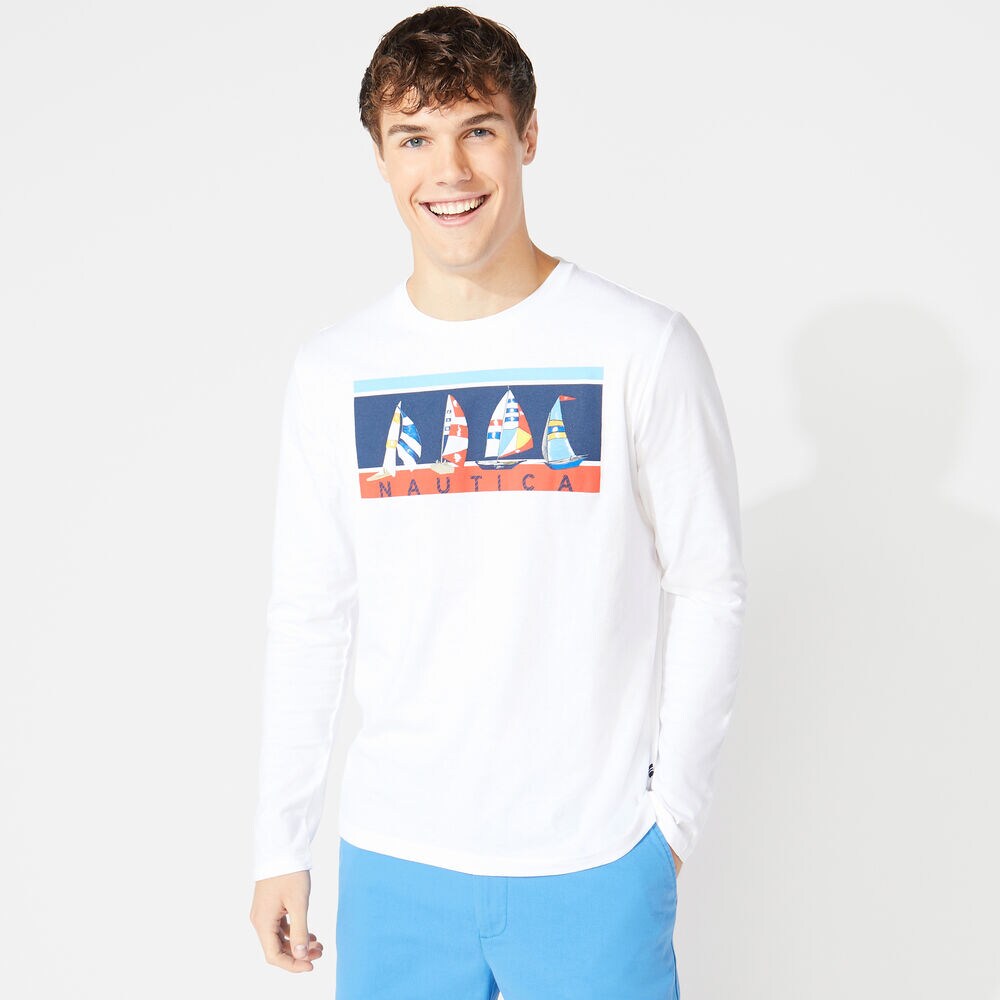 SAILBOAT GRAPHIC LONG-SLEEVE T-SHIRT,Bright White,large