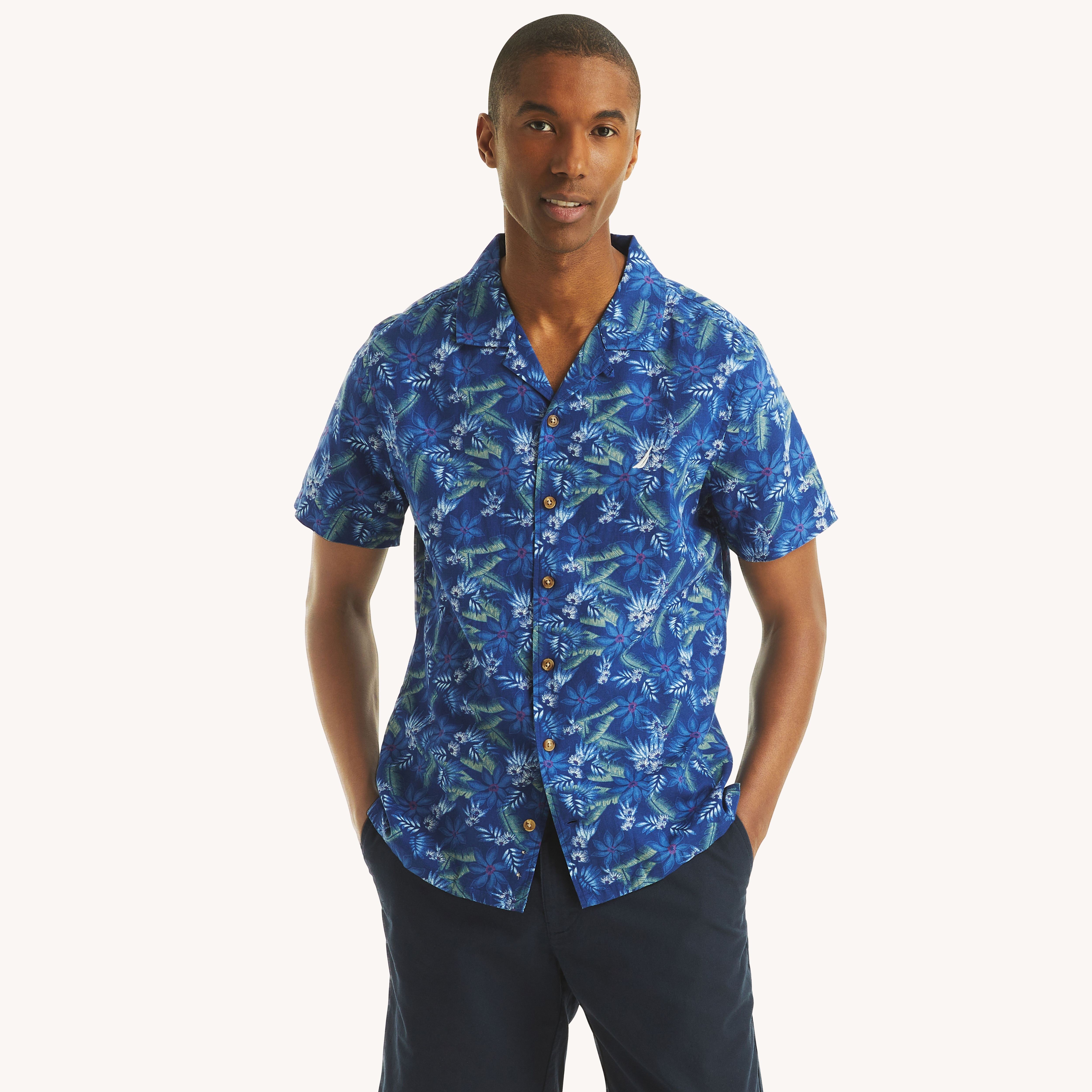 トップス KUON Boro Printed Camp Collar Shirt NAVY KUON Boro Printed Camp Collar Shirt NAVY