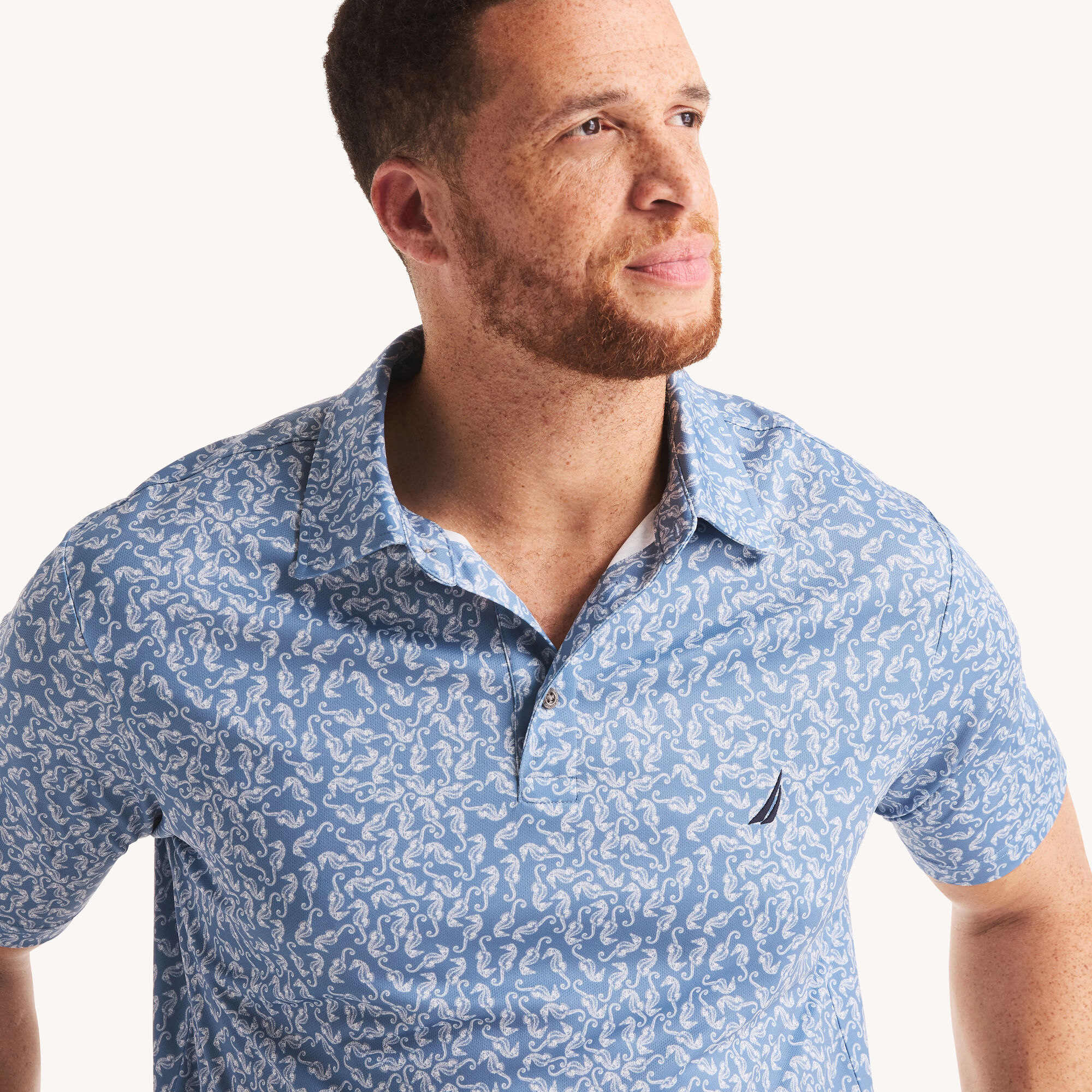 Big & Tall Printed Classic Fit Polo,Blue Stern,large