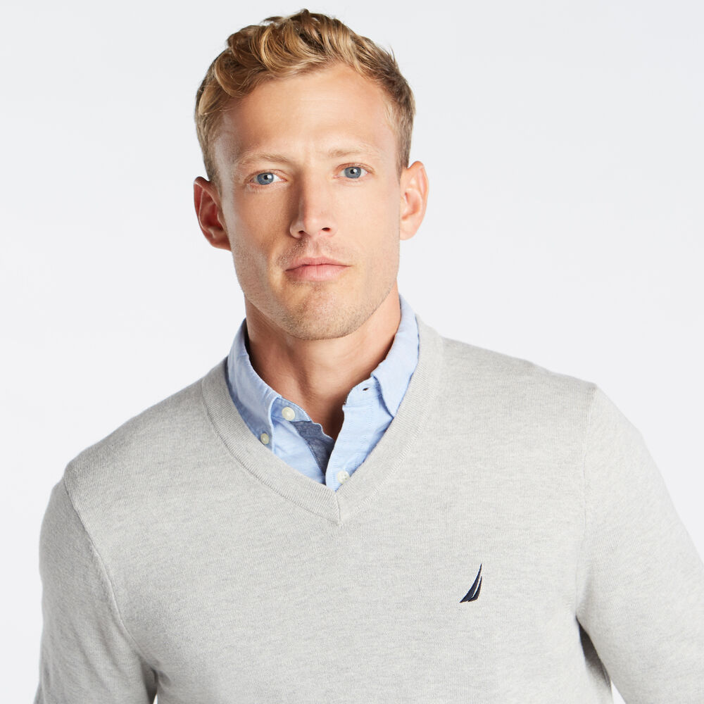 NAVTECH V-NECK SWEATER,Grey Heather,large