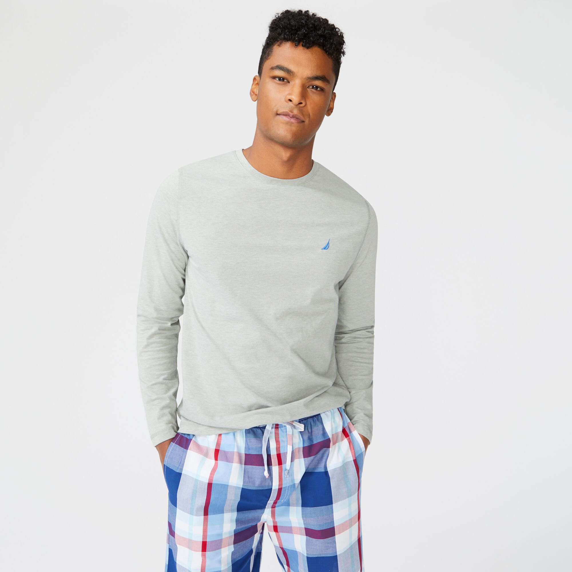 BRAND ICON LONG SLEEVE SLEEP TOP,Grey Heather,large