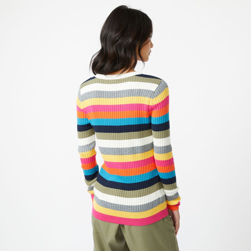SUSTAINABLY CRAFTED MULTICOLOR STRIPE RIB-KNIT SWEATER,Marshmallow,large