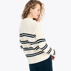 Striped Half Cardigan Henley Sweater,Marshmallow,large