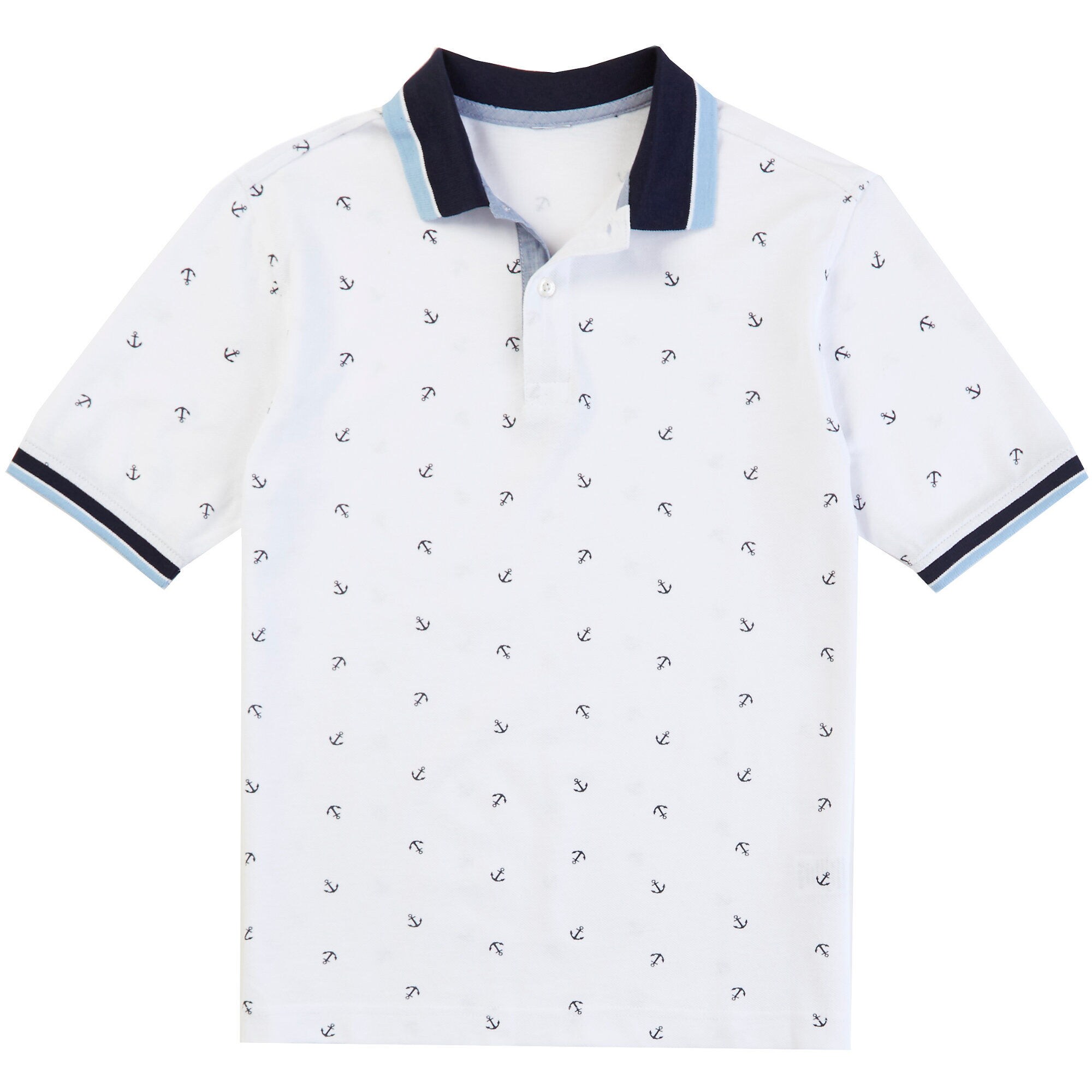 Little Boys' Anchor Print Polo Shirt (2T-7),Antique White Wash,large