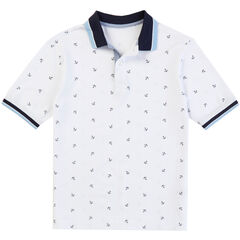 Little Boys' Anchor Print Polo Shirt (2T-7),Antique White Wash,large