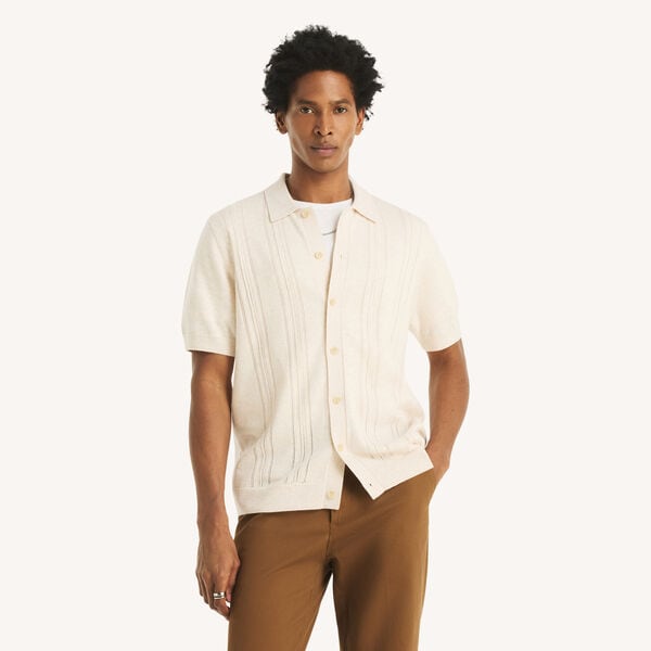 Short-Sleeve Button-Front Polo Sweater