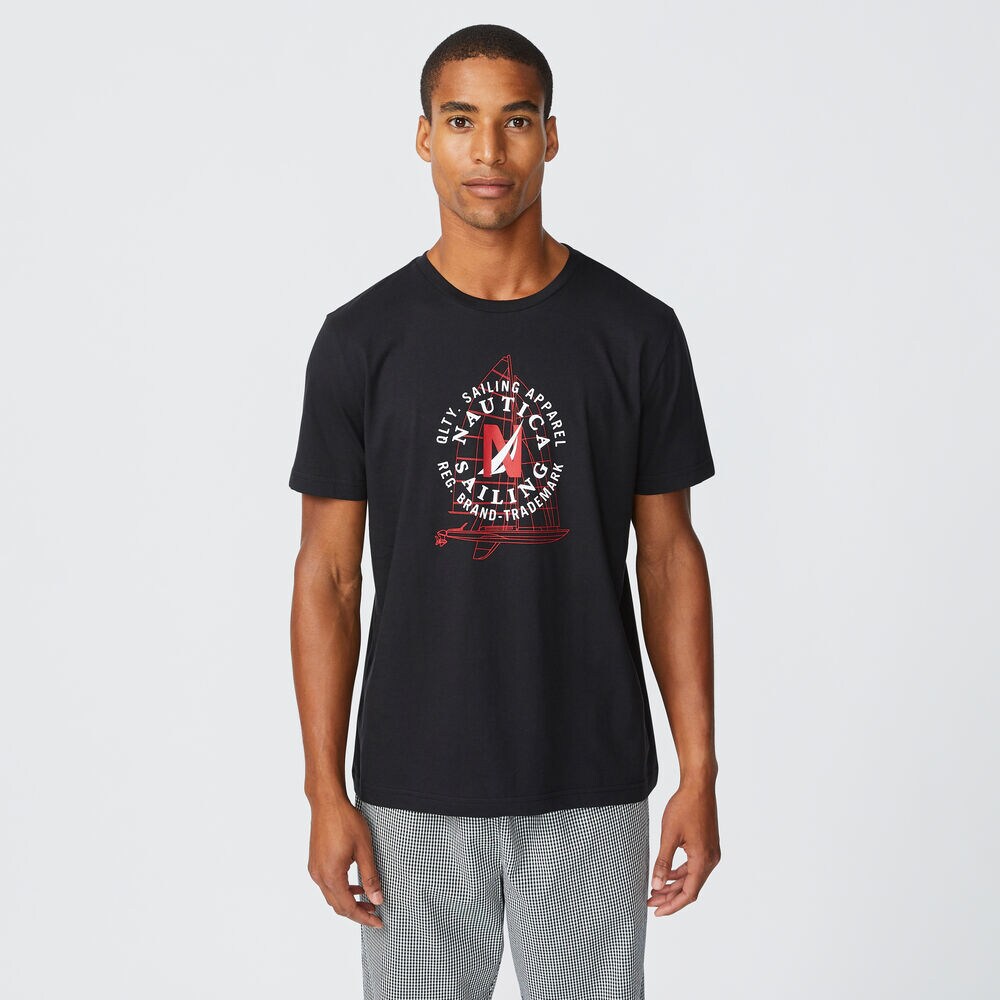 SAILING LOGO GRAPHIC SLEEP T-SHIRT,True Black,large