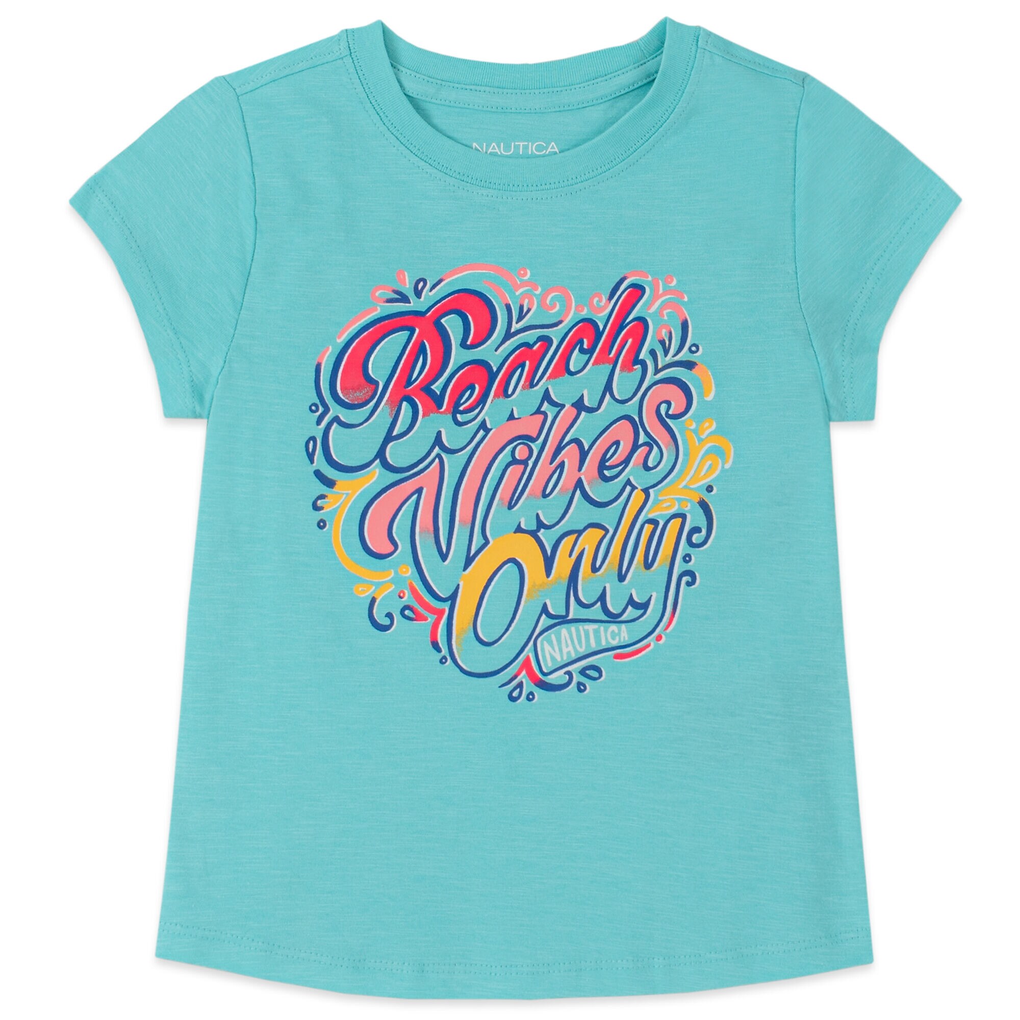 LITTLE GIRLS' BEACH VIBES ONLY FOIL GRAPHIC T-SHIRT (4-7),Mint Spring,large