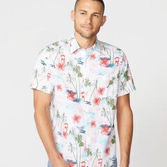 CLASSIC FIT PALM PRINT LINEN SHIRT,Bright White,large
