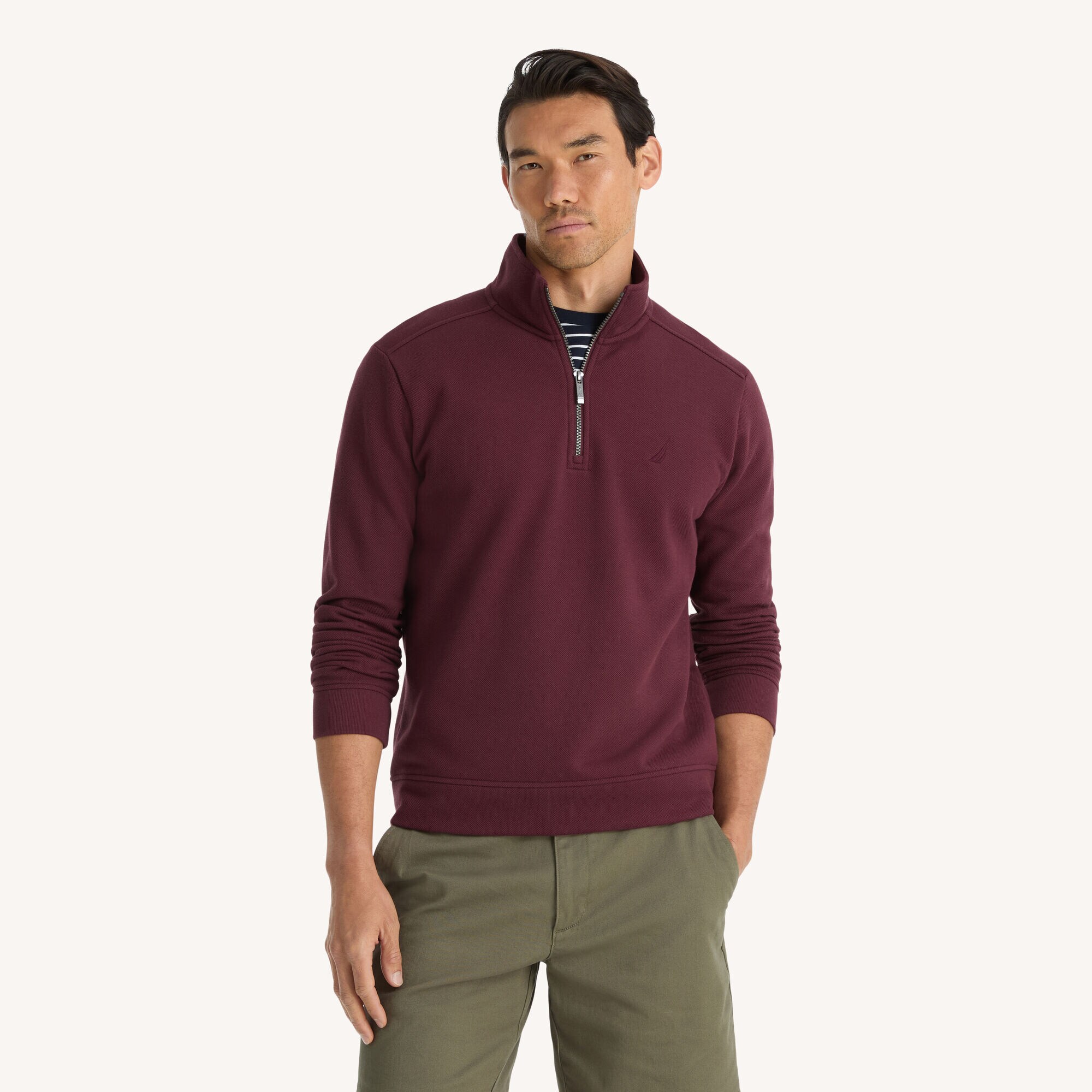 Classic Fit Piqu&eacute; Fleece Quarter-Zip Sweatshirt,Parfait Pink,large